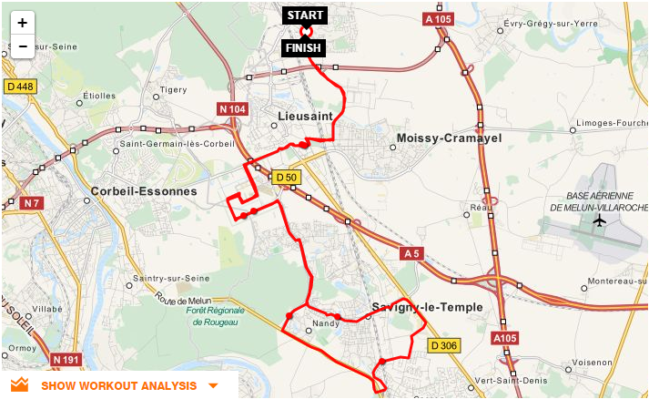 Parcours CLV-Carre-Nandy-Cesson et retour